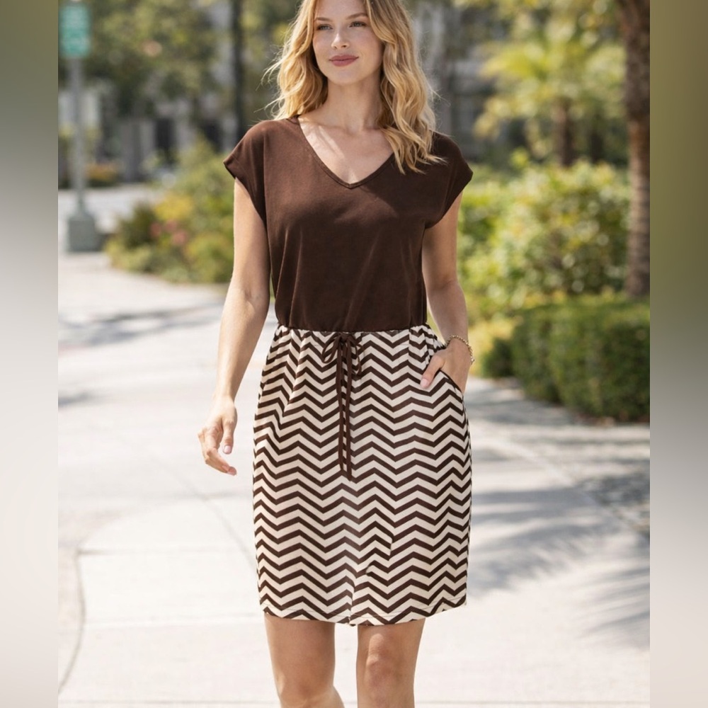 Amazon Brown and White Chevron Dress